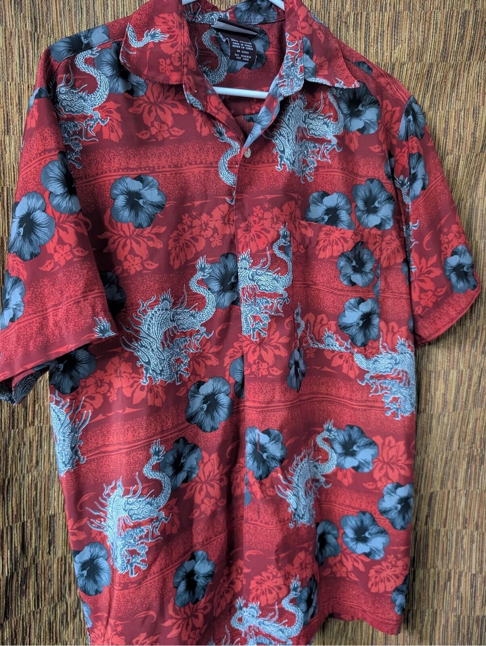 Extreme Gear Red Hawaiian Shirt with Dragon and Floral Print, Medium